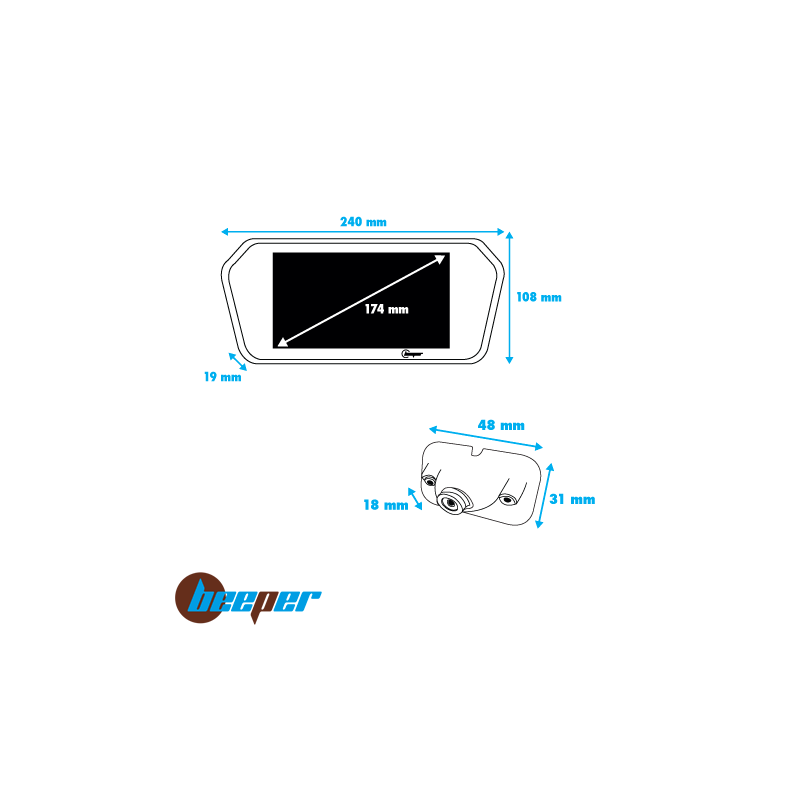 Kit radar & vidéo de recul écran LED 7'' • RVU-7R1W