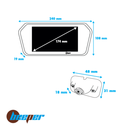 Kit radar & vidéo de recul écran LED 7'' • RVU-7R1W