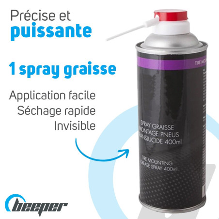 Kit professionnel pneu : 2 x démonte-pneus, 1 x aérosol graisse, 1 x  démonte obus