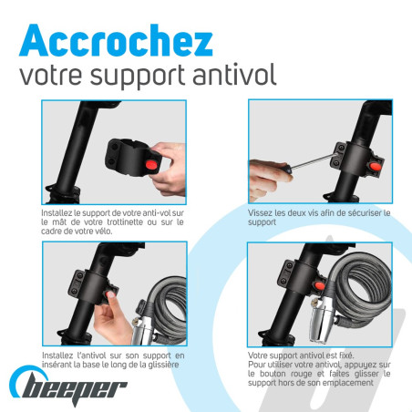 Antivol de vélo, antivol de vélo haute sécurité, câble antivol portable de  120 cm, antivol à