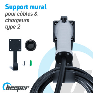 Soporte de pared para cables y cargadores de vehículos eléctricos e híbridos enchufables - Tipo 2