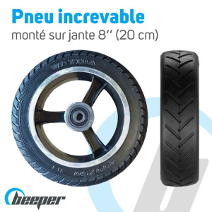 Pneu increvable monté sur jante • Taille 8\'\' 20cm