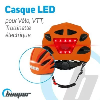 Casque avec LED avant & arrière pour Vélo, VTT, Trottinette électrique