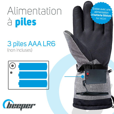 Guantes calefactados a pilas