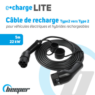Câble de recharge Type 2 vers Type 2 pour véhicule électrique et Hybride rechargeable • 22 kW 32A Triphasé