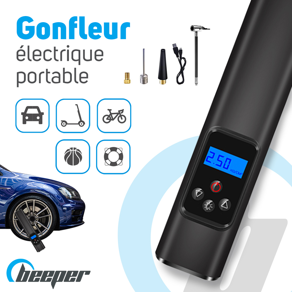 Gonfleur électrique portable - pompe à air pour voiture, trottinette, vélo, etc.
