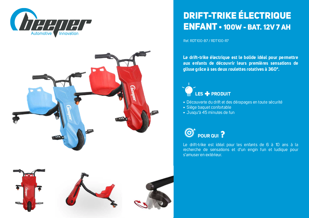 Fiche produit drift-trike électrique Beeper