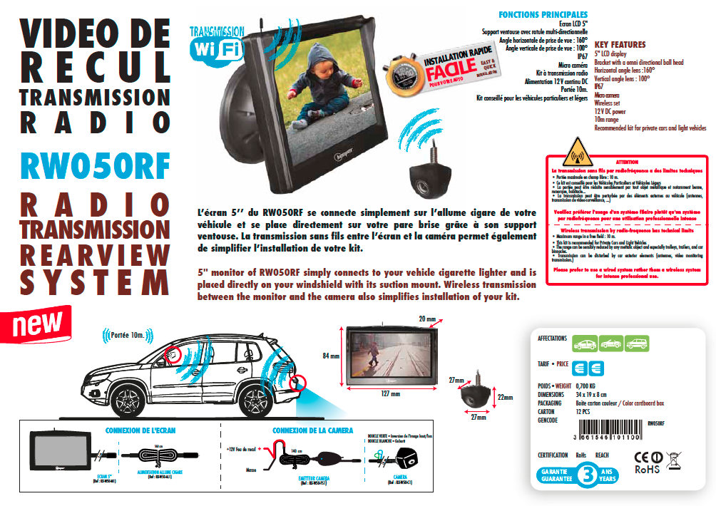 Fiche produit RW050RF Caméra de recul
